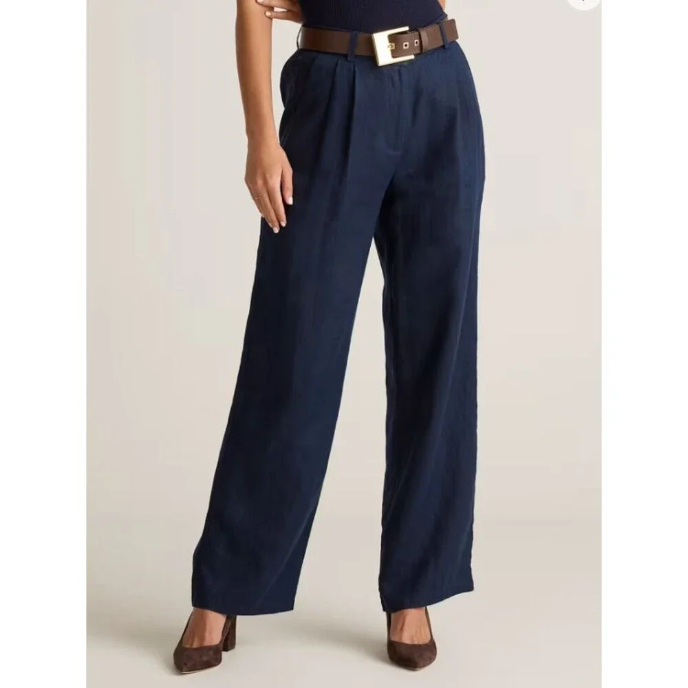Quince 100% European Linen Pleated Trouser Pants Size 8 Navy Career Casual